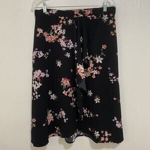 14th & Union Women’s Floral Faux Wrap Skirt Midi Length Size L